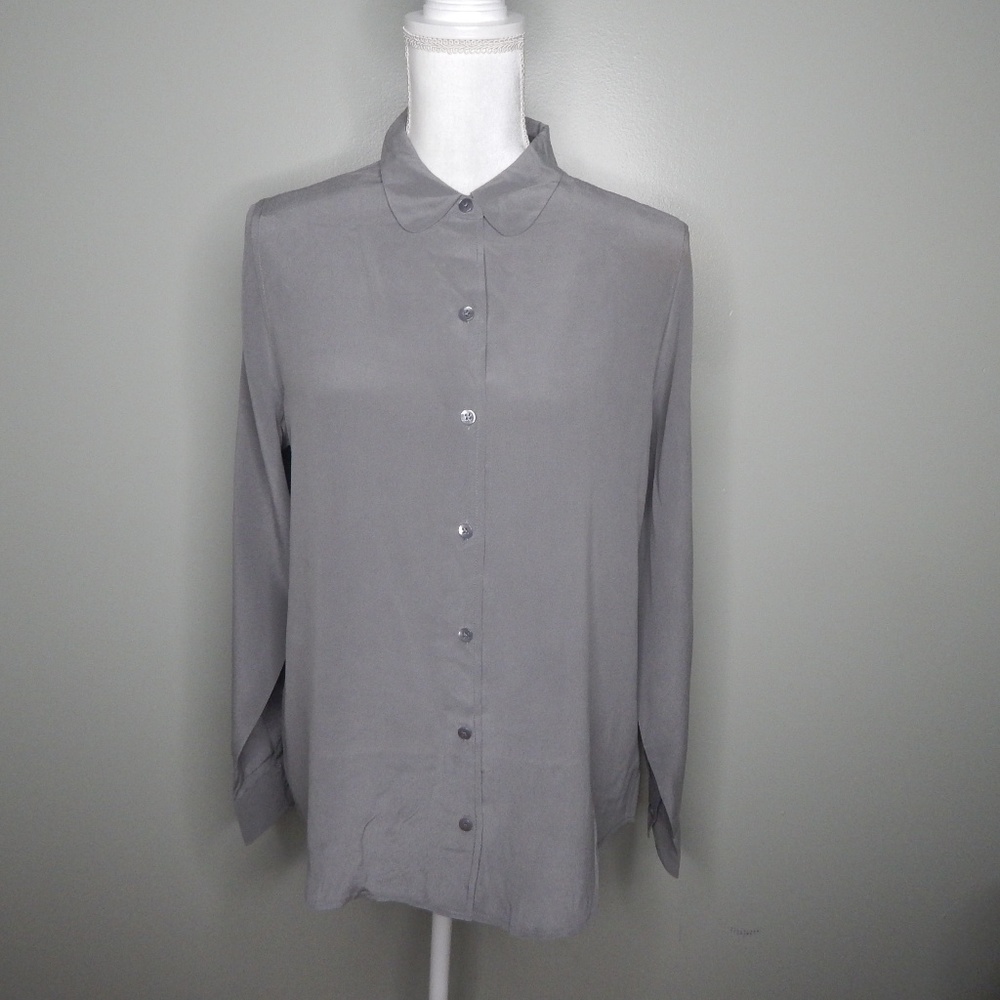everlane women silk shirt gray sz m